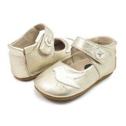 Baby girls silver metallic leather mary janes with bird detail