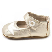 Baby girls silver metallic leather mary janes with bird detail side view