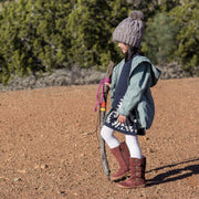 Girls brown suede boot with gold clock design