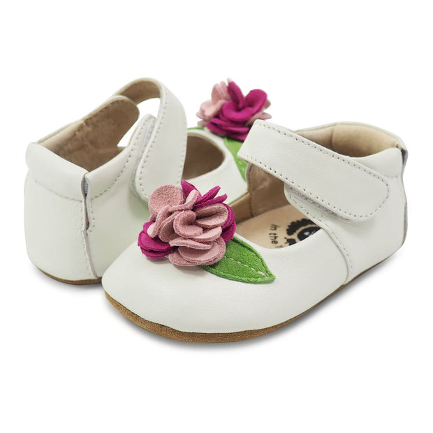 Soft Sole Baby White Mary Jane with Purple Flower