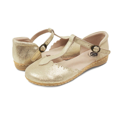 FRESCA T-Strap Flat (10-3Y) | Gold Shimmer-Shoes-Livie & Luca