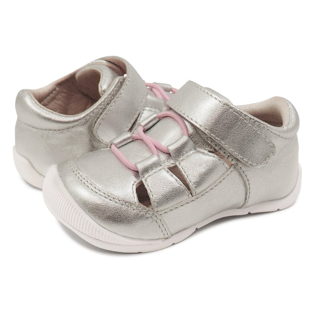 Pogo Sandal (First Walker) | Silver Metallic-Shoes-Livie & Luca