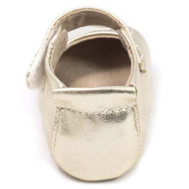 Baby girls silver metallic leather mary janes with bird detail back view