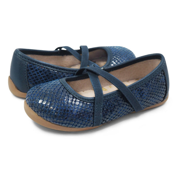 AURORA Ballet Flat Toddler/Kids Girls Shoe | Navy Snake-Shoes-Livie & Luca