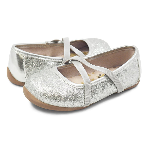 AURORA Ballet Flat Youth Girls Shoe | Silver Sparkle-Shoes-Livie & Luca