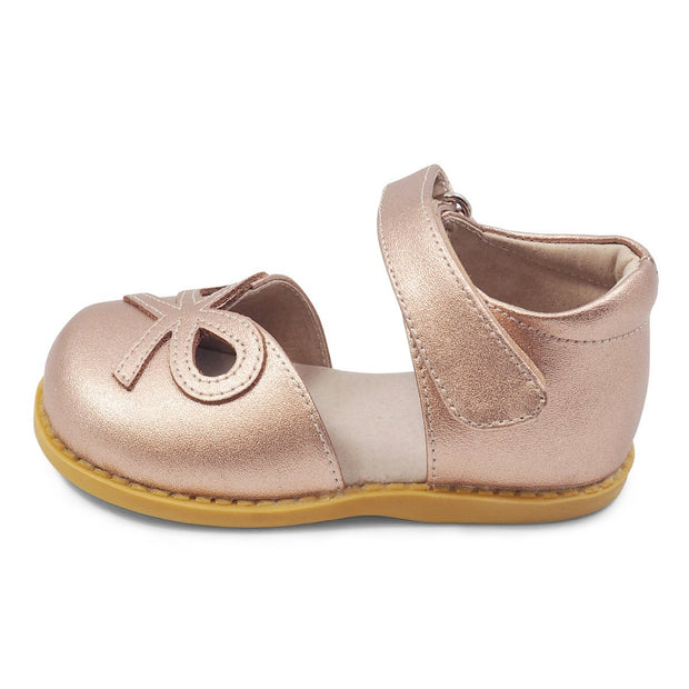 BOW Mary Jane Youth Girls Leather Shoe| Rosegold Metallic-Shoes-Livie & Luca