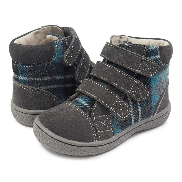 JAMIE High-Top Youth Boys Shoe | Gray Plaid-Sneaker-Livie & Luca
