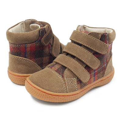JAMIE High-Top Toddler/Kids Boys Shoe | Taupe Plaid-Shoes-Livie & Luca