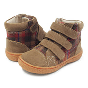JAMIE High-Top Youth Boys Shoe | Taupe Plaid-Shoes-Livie & Luca