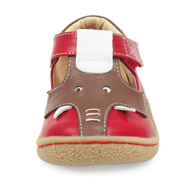 Adorable red elephant shoes for kids, front view