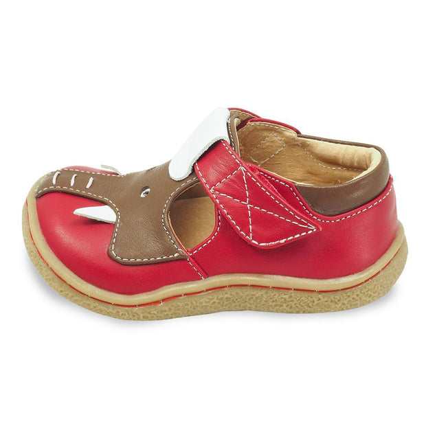 Adorable red elephant shoes for kids, side view