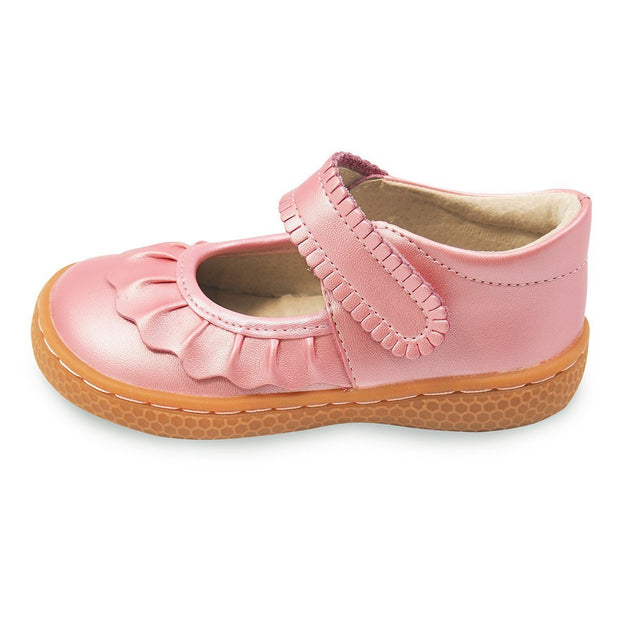 ruche mary jane in guava shimmer for toddler and little girls, side