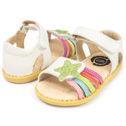 Adorable shooting star sandals for girls in white and multi color
