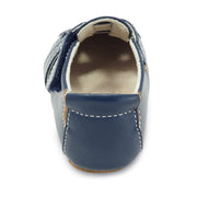 navy leather baby shoes for boys, heel view