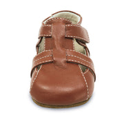 brown leather baby shoes for boys, front view