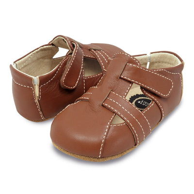 brown leather baby shoes for boys, pair