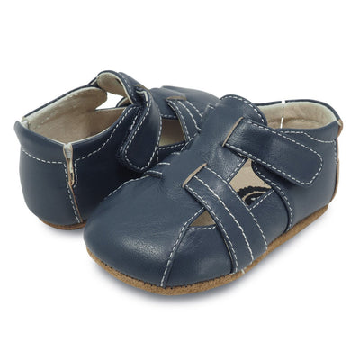 navy leather baby shoes for boys, pair