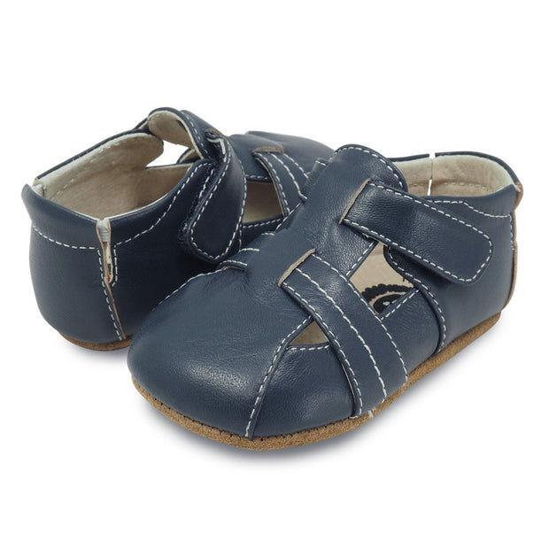 navy leather baby shoes for boys, pair