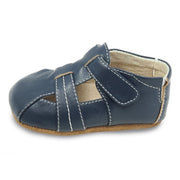 navy leather baby shoes for boys, side view