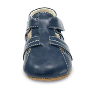 navy leather baby shoes for boys, front view