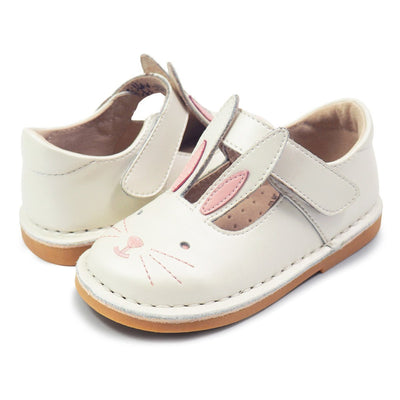 Molly bunny shoes for little girls in white pearl, pair
