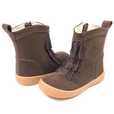 Girls brown suede ankle boot with ruffles
