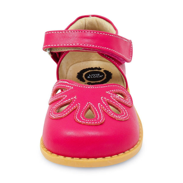 Hot Pink Petal Mary Jane for Girls, front