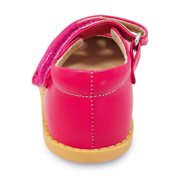 Hot Pink Petal Mary Jane for Girls, heel view