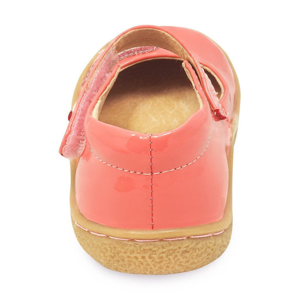 Pio Pio mary jane for girls in guava with sparkly bird, heel