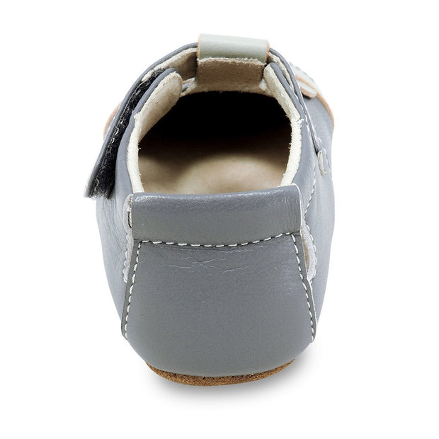 Adorable blue Mouse baby shoe with mouse appliqué, heel