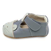 Adorable blue Mouse baby shoe with mouse appliqué, side