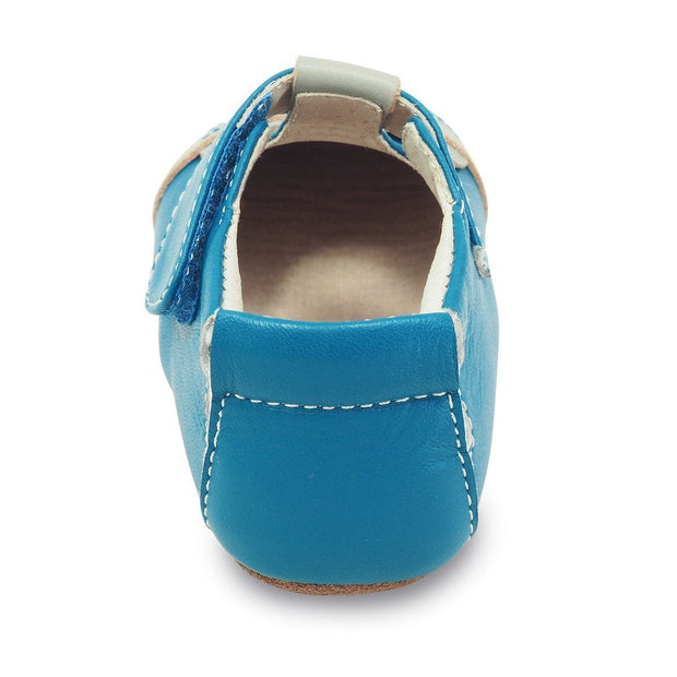 Adorable blue Mouse baby shoe with mouse appliqué, heel