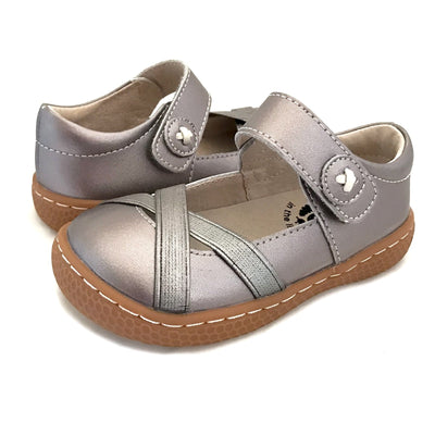SERENA Mary Jane Toddler/Kids Girls Leather Shoe | Pewter Metallic-Shoes-Livie & Luca